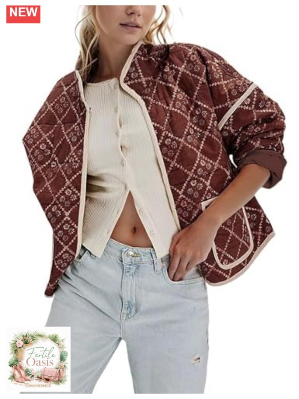 Cropped Floral Printed Quilted Puffer Jacket for Women Lightweight